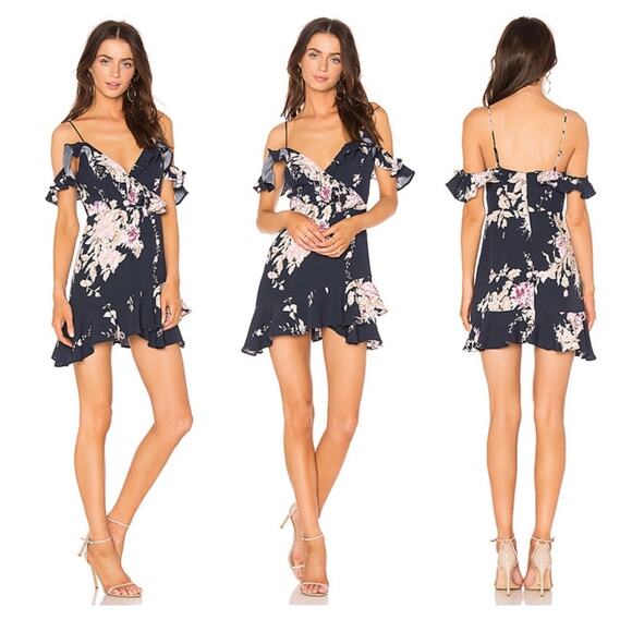 Revolve Majorelle Salsa Mini Dress Size Small Fauna Blue Floral Ruffle - Picture 1 of 14